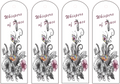 Four identical decorative bookmarks with floral designs and 'Whispers of Peace' text.