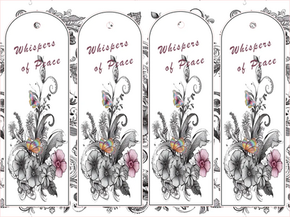 Four identical decorative bookends with floral designs and 'Whispers of Peace' text.