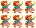 Six identical illustrations of a girl in a vintage style holding flowers and a basket.