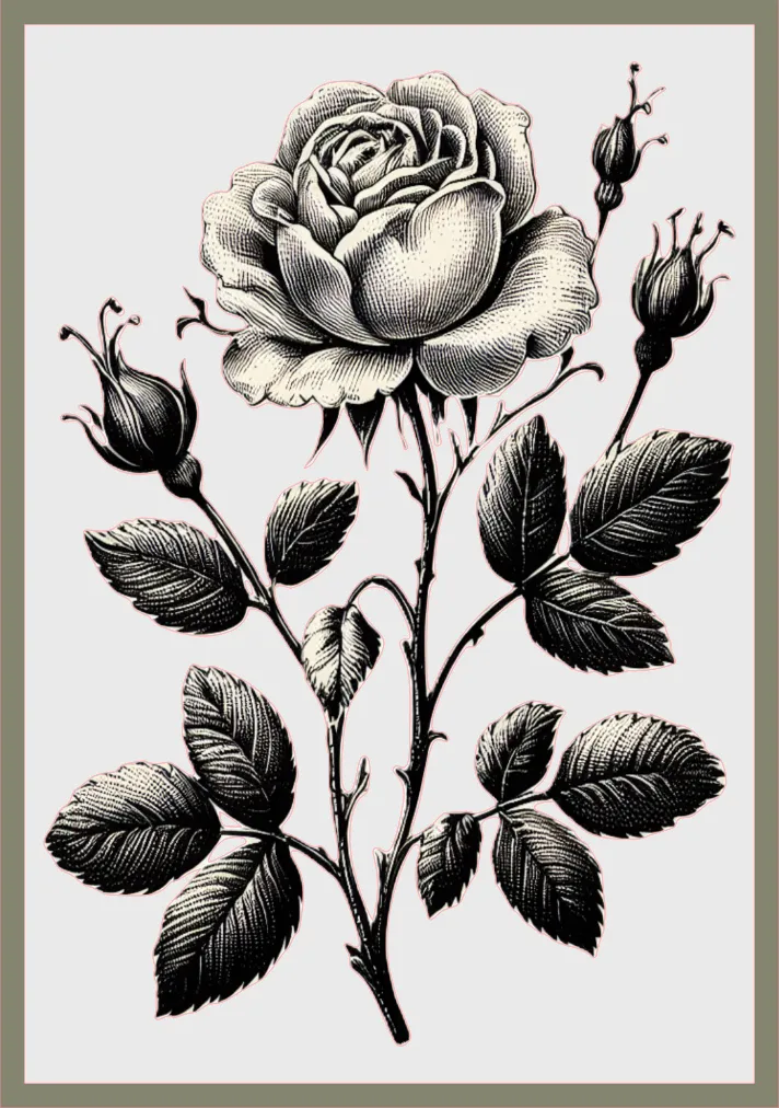 Black and White Rose Greeting Card – 5 × 7 Layered – Silhouette Studio SVG – Digital Download