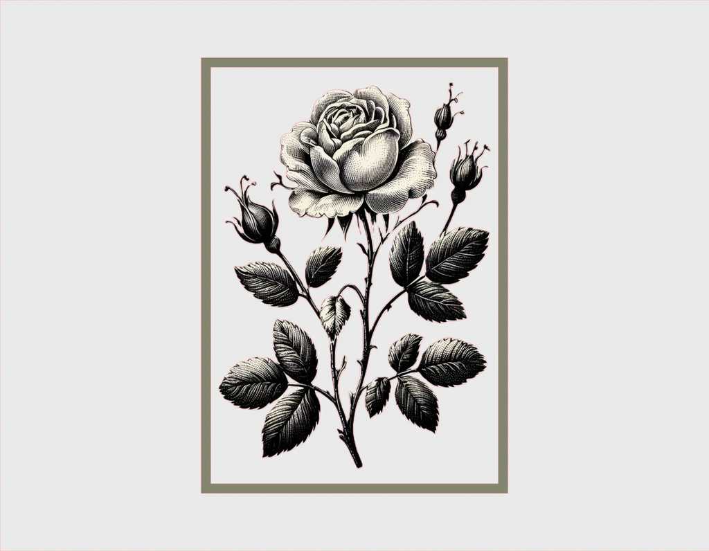 Black and White Rose Greeting Card – 5 × 7 Layered – Silhouette Studio SVG – Digital Download