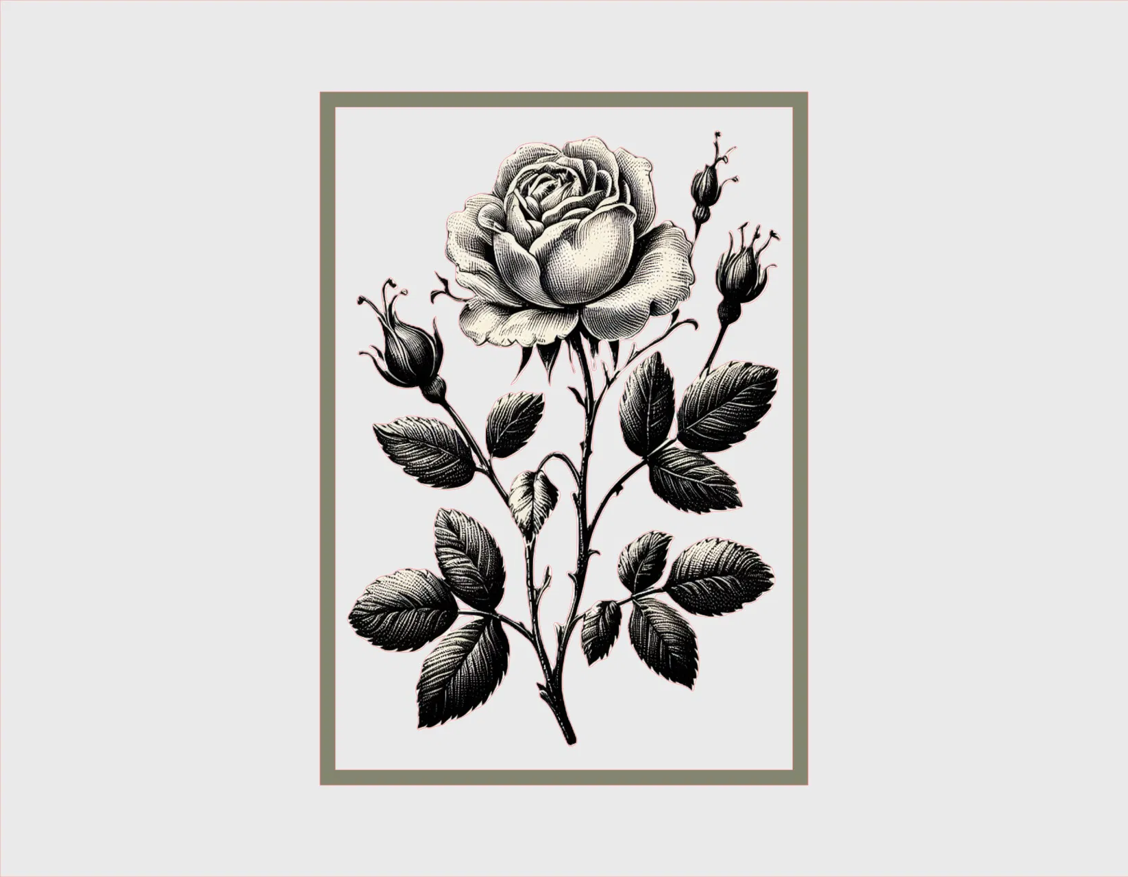 Black and White Rose Greeting Card – 5 × 7 Layered – Silhouette Studio SVG – Digital Download