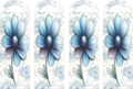 Four identical blue flowers with a light floral pattern in the background