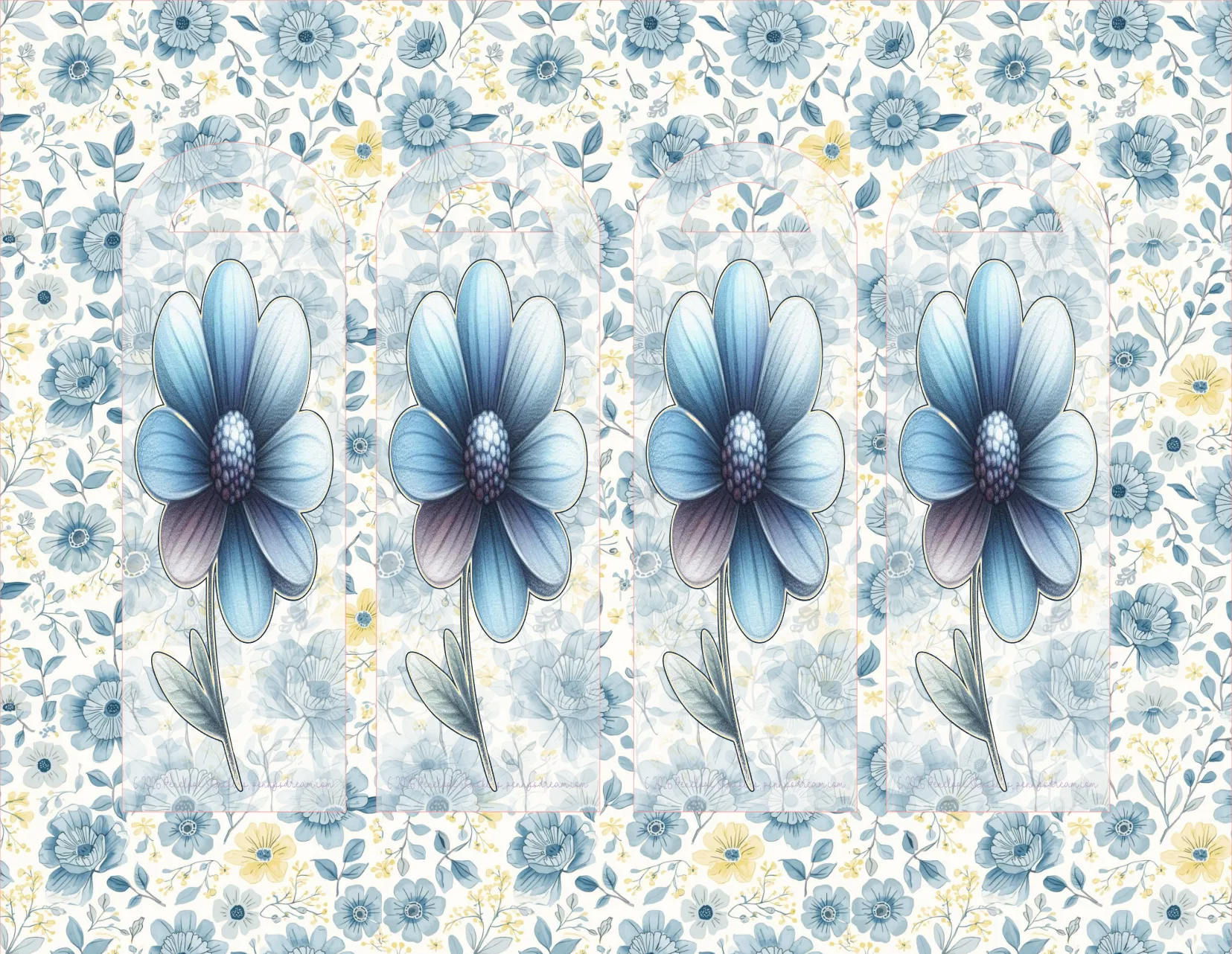 Pattern of blue flowers on a light background