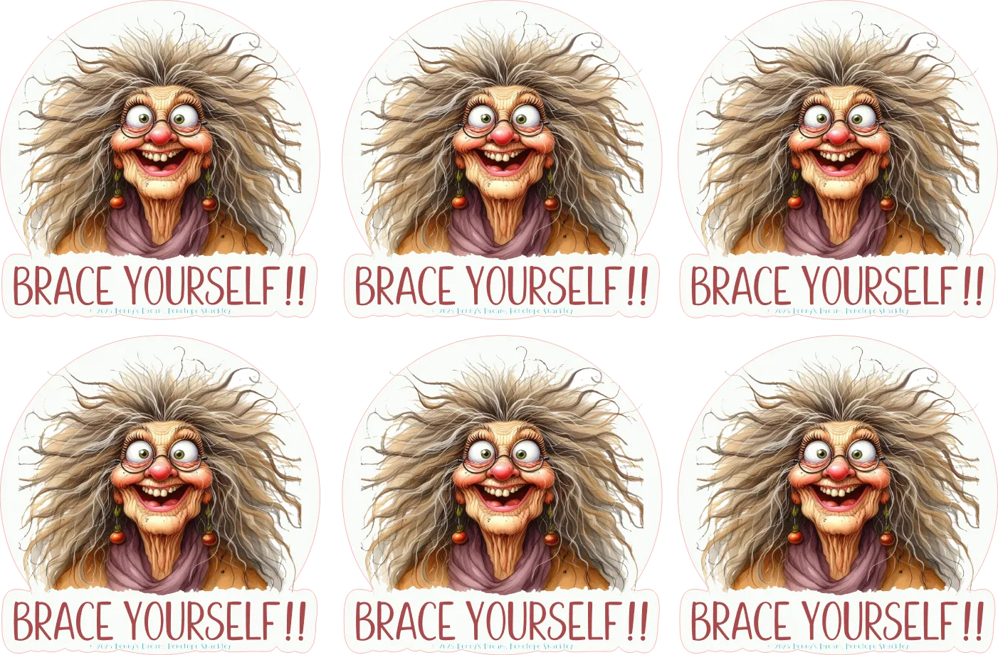 Six identical cartoon characters with exaggerated features and text 'BRACE YOURSELF!!' on a white background.