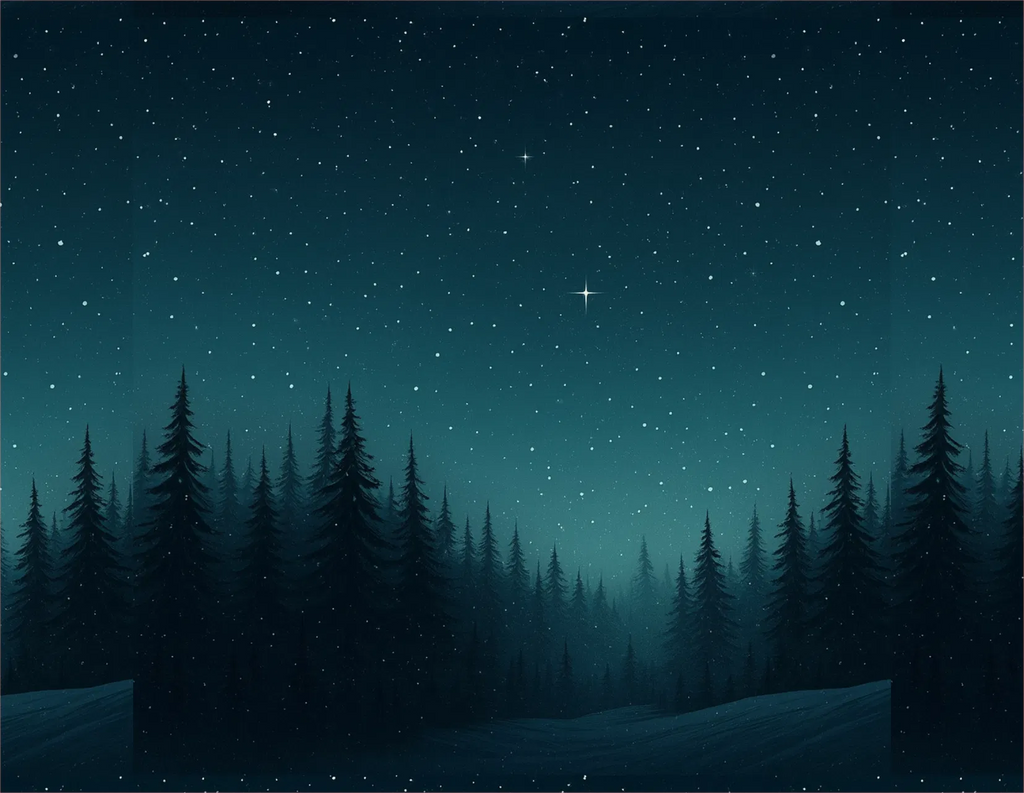 Silhouette of a forest under a starry night sky
