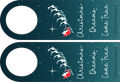 Two door hangers with Santa Claus and reindeer design on a dark blue background.