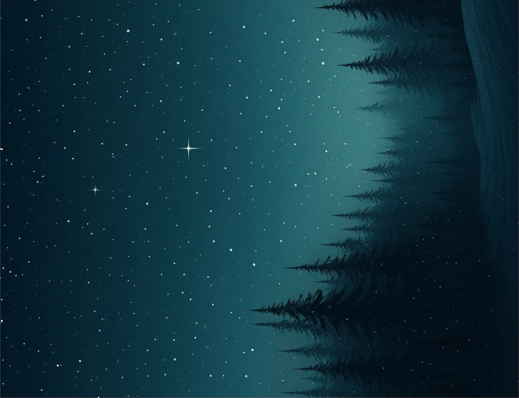 Silhouette of a forest against a starry night sky