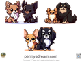 Cartoon dogs in different poses with 'pennysdream.com' branding.