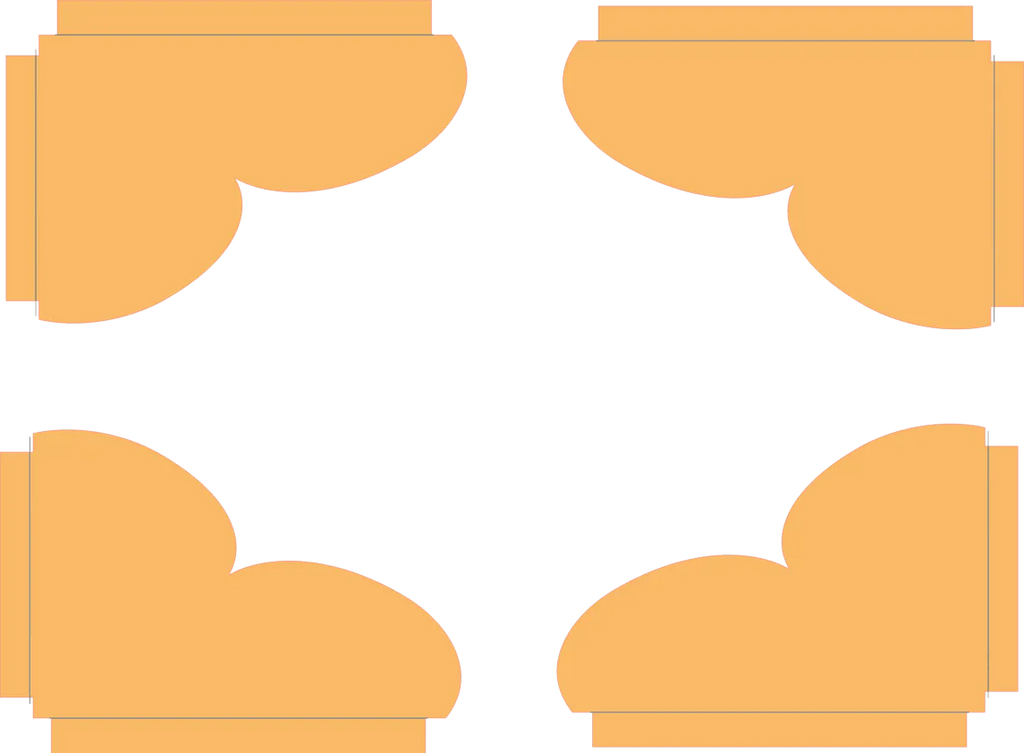 Four yellow corner caps on a white background