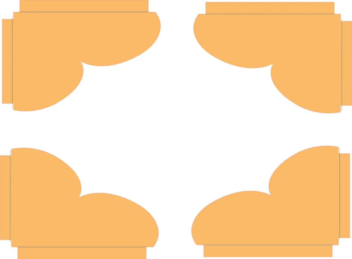 Four yellow corner caps on a white background
