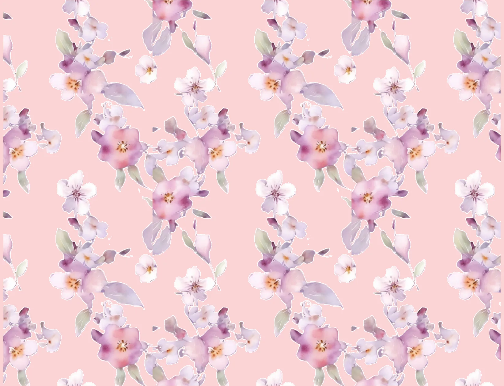 Floral pattern with purple and white flowers on a pink background