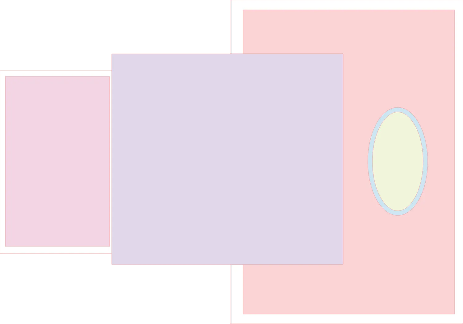 Three pastel-colored shapes on a pink background