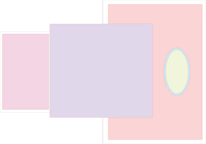 Three pastel-colored shapes on a pink background