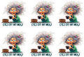 Cartoon character with gray hair and a green outfit holding a mug with text 'Eyes Off My Mug!' repeated.