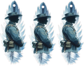 Three identical decorative items featuring a silhouette of a person in uniform with wings on a white background.