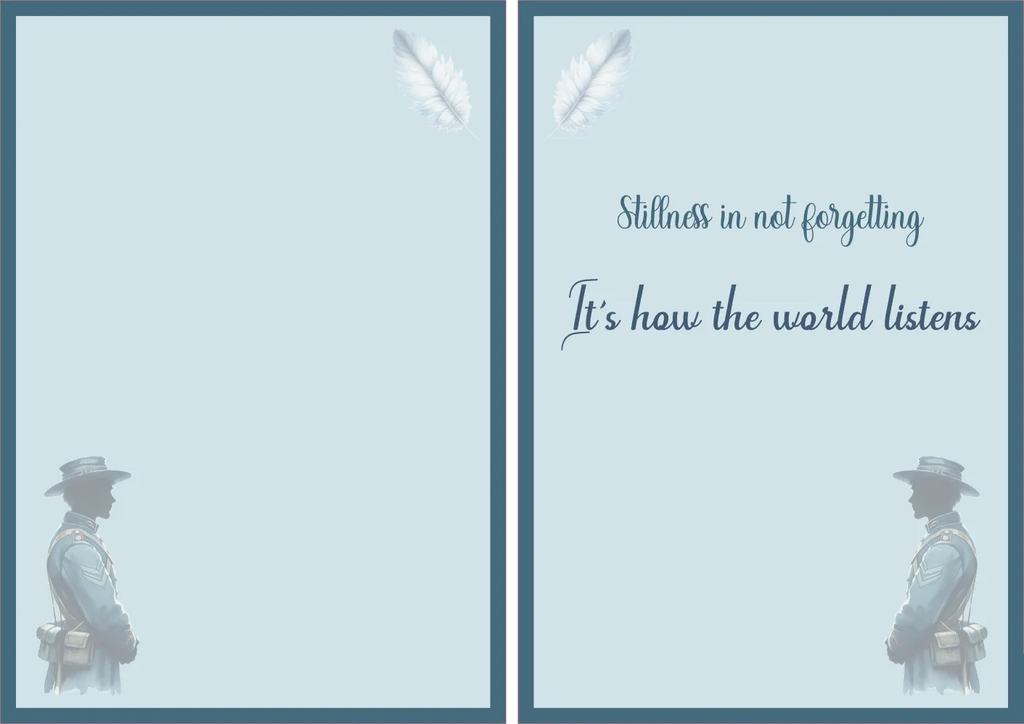Silhouette of a person with a hat on a light blue background with text.