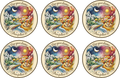Set of six circular stickers with artistic designs and motivational text.