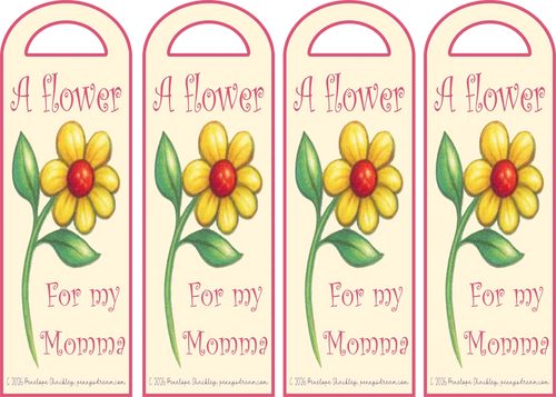 Four identical bookmarks with a flower illustration and text on a light background