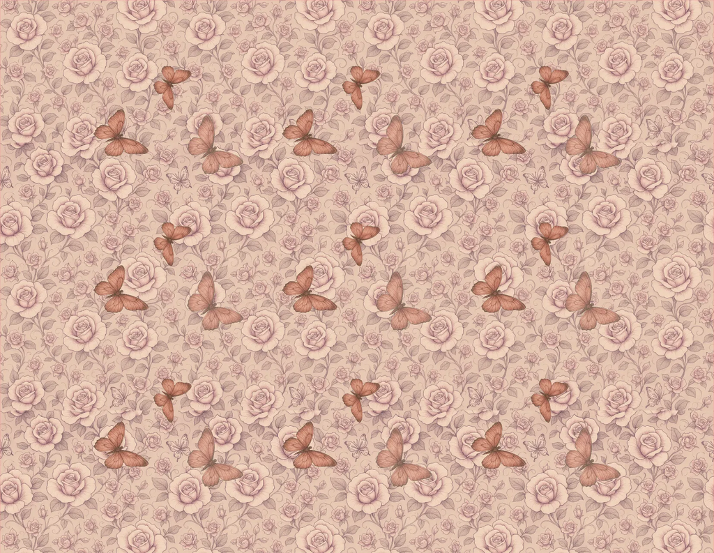 Pattern of butterflies and roses on a pink background
