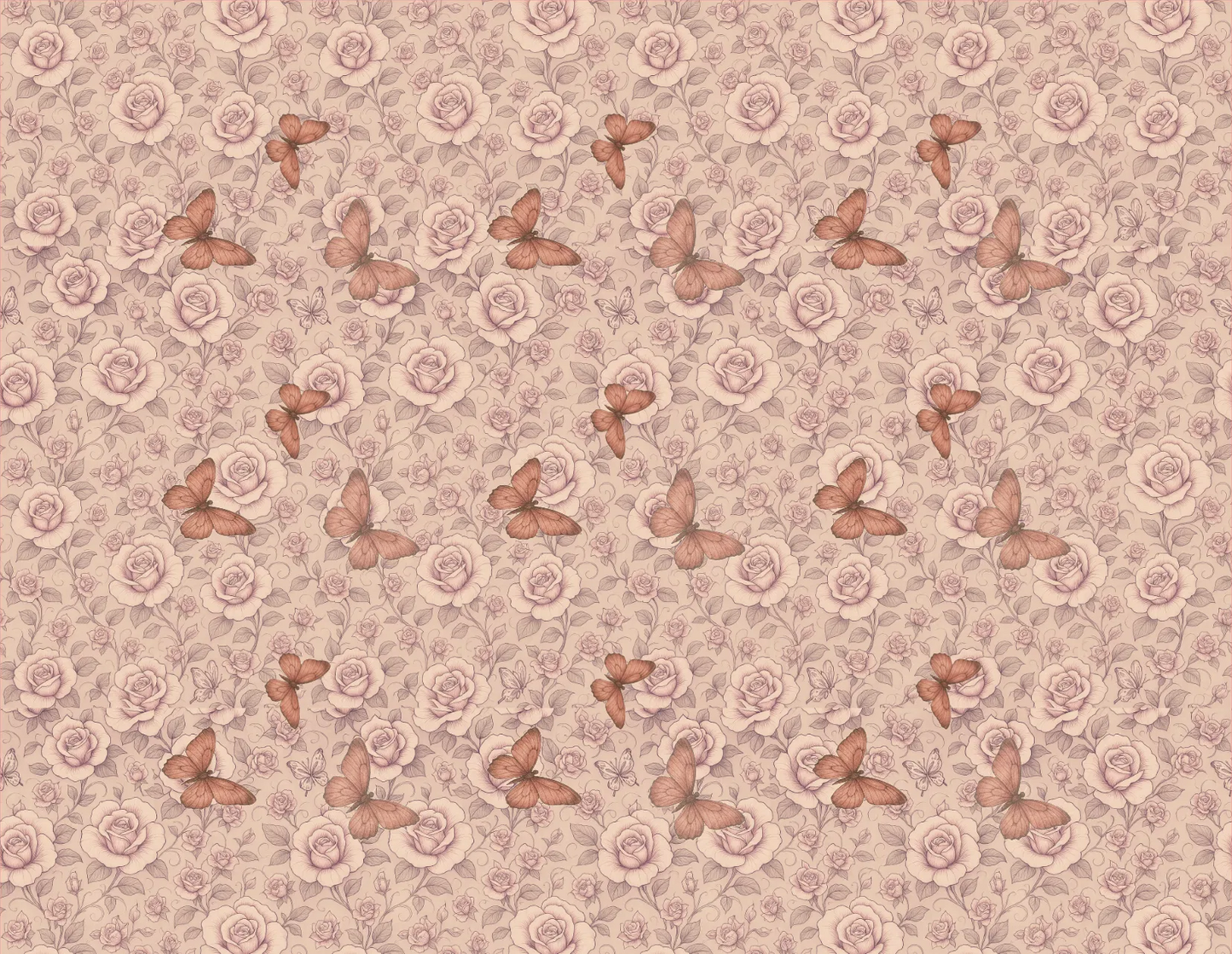Pattern of butterflies and roses on a pink background
