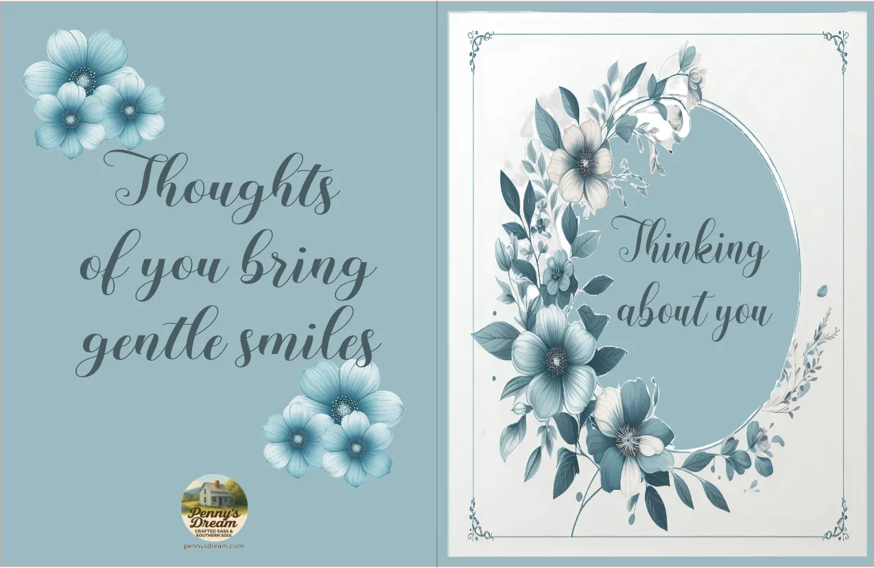 Two floral-themed cards with text and decorative elements on a light blue background.