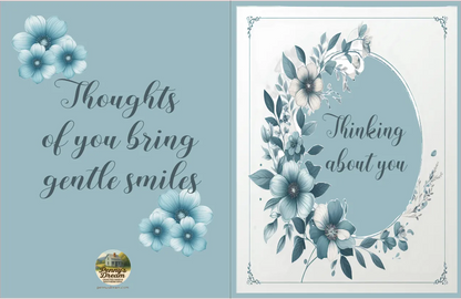 Two floral-themed cards with text and decorative elements on a light blue background.
