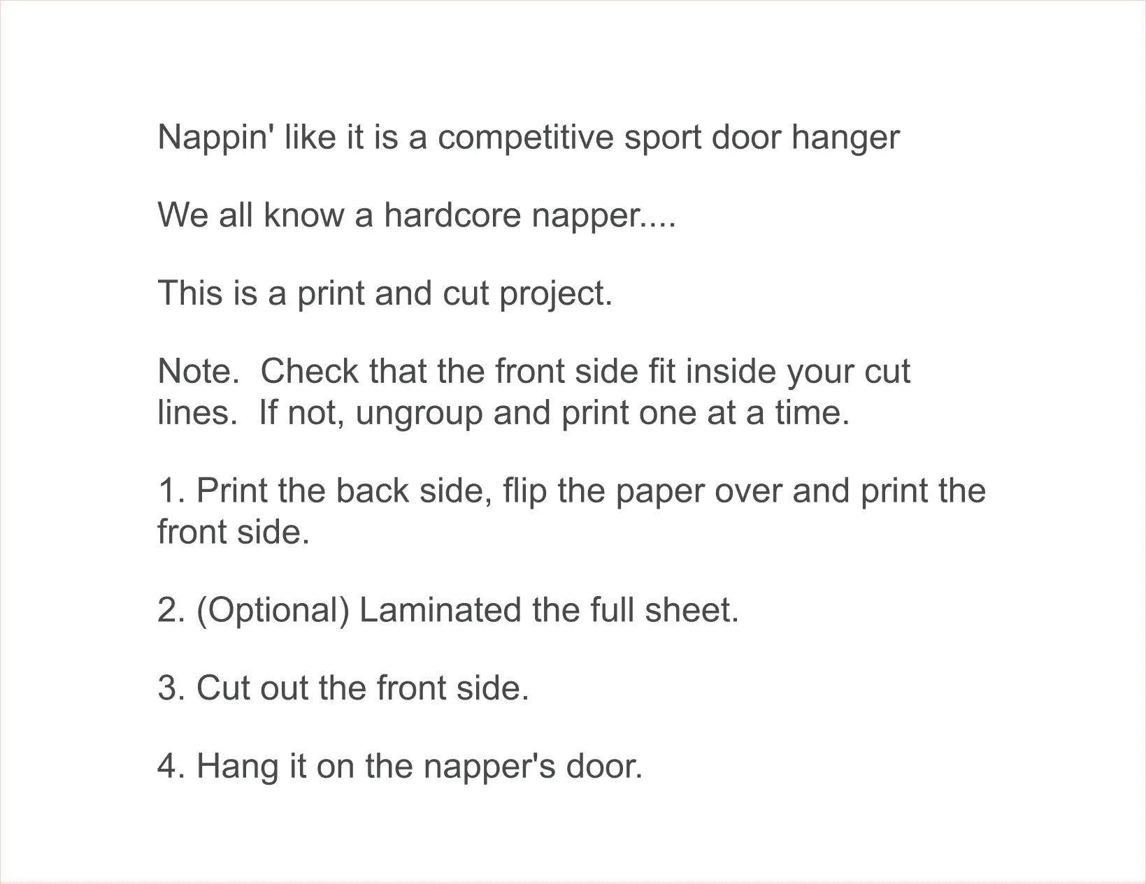 Text instructions for a print and cut project on a white background