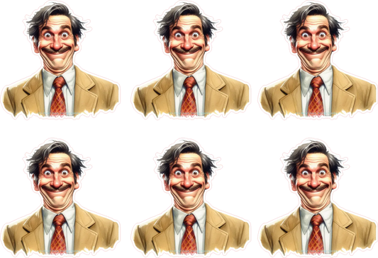 Cartoon illustration of a man with exaggerated facial expressions in multiple poses.