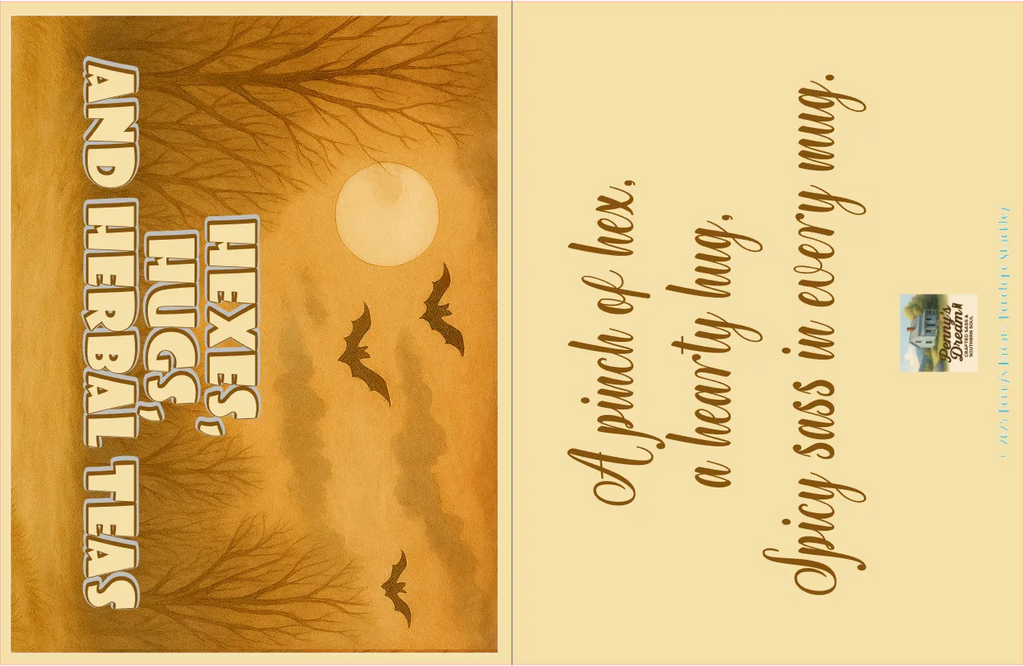 Tea packaging with scenic design and text on a beige background