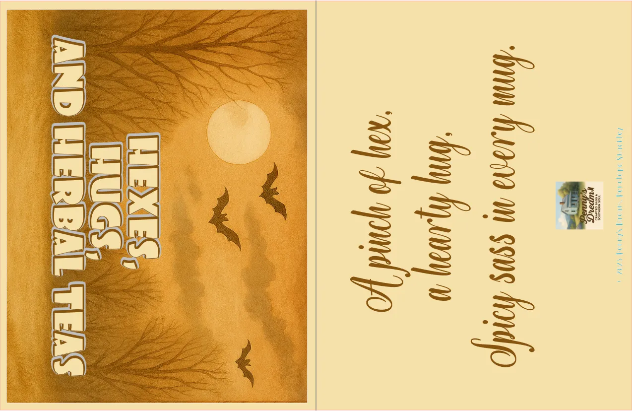 Tea packaging with scenic design and text on a beige background