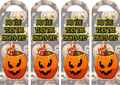 Four identical Halloween bookmarks with a pumpkin and text 'Did you turn the lights off?' on a patterned background.