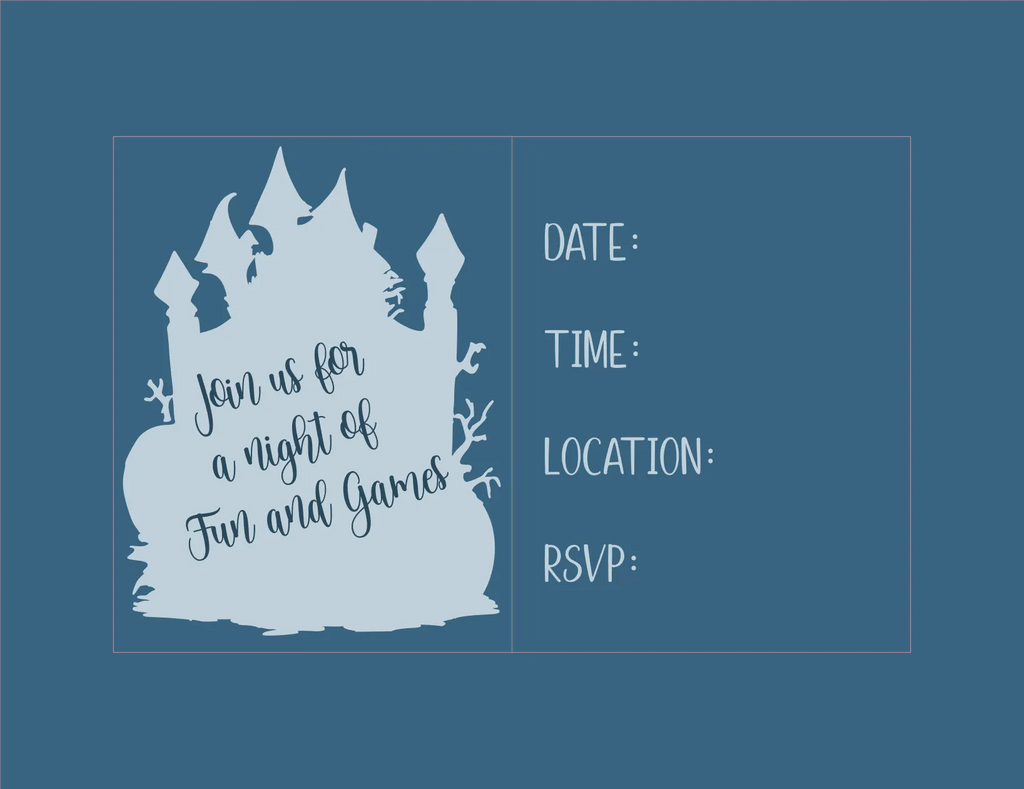 Invitation card with castle design on a blue background