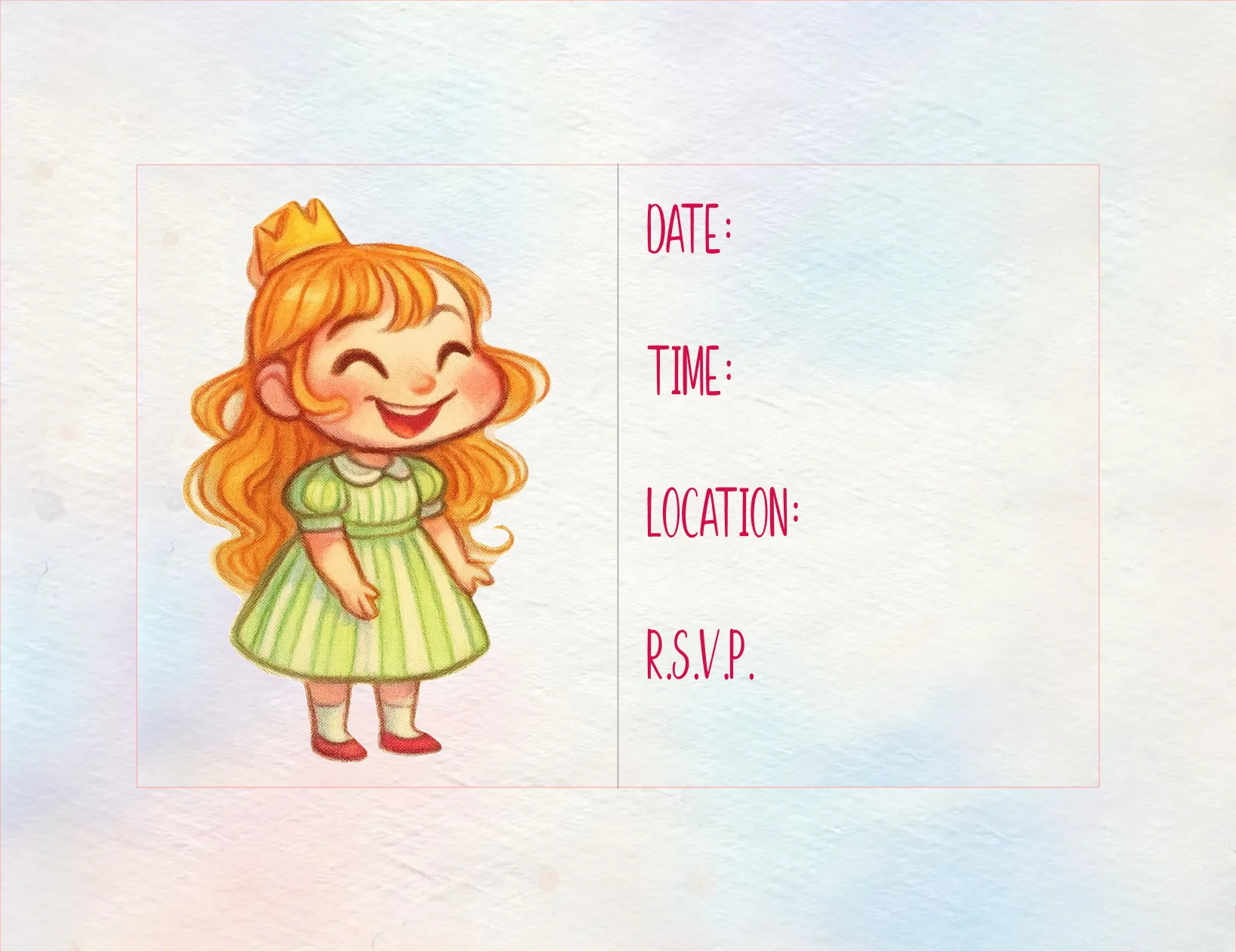 Cartoon girl with orange hair and a green dress on a colorful background