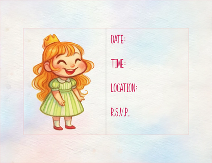 Cartoon girl with orange hair and a green dress on a colorful background