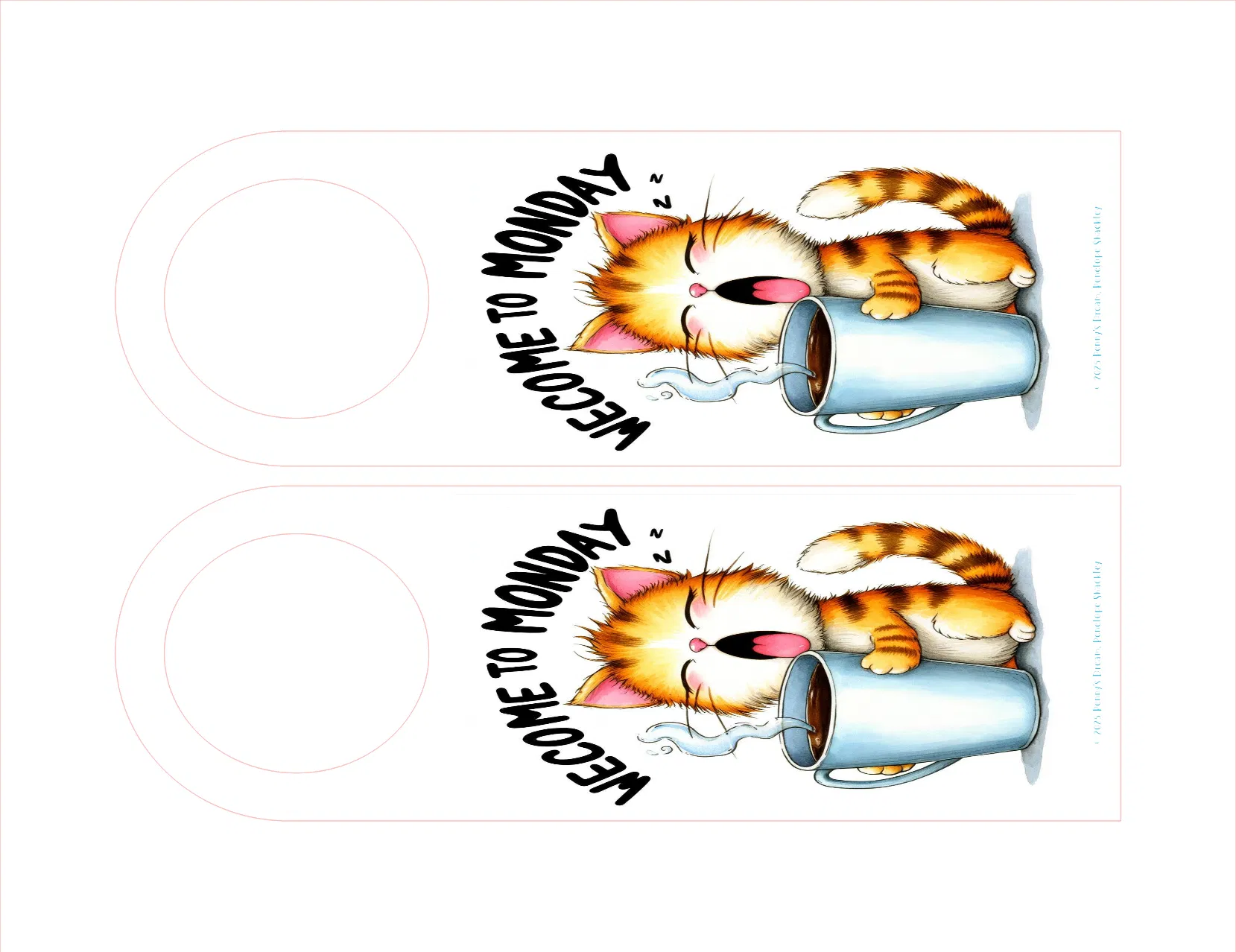 Two cartoon cats drinking from mugs with 'Welcome to Monday!' text on a white background.