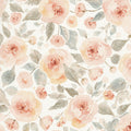 Floral pattern with pink and green flowers on a white background