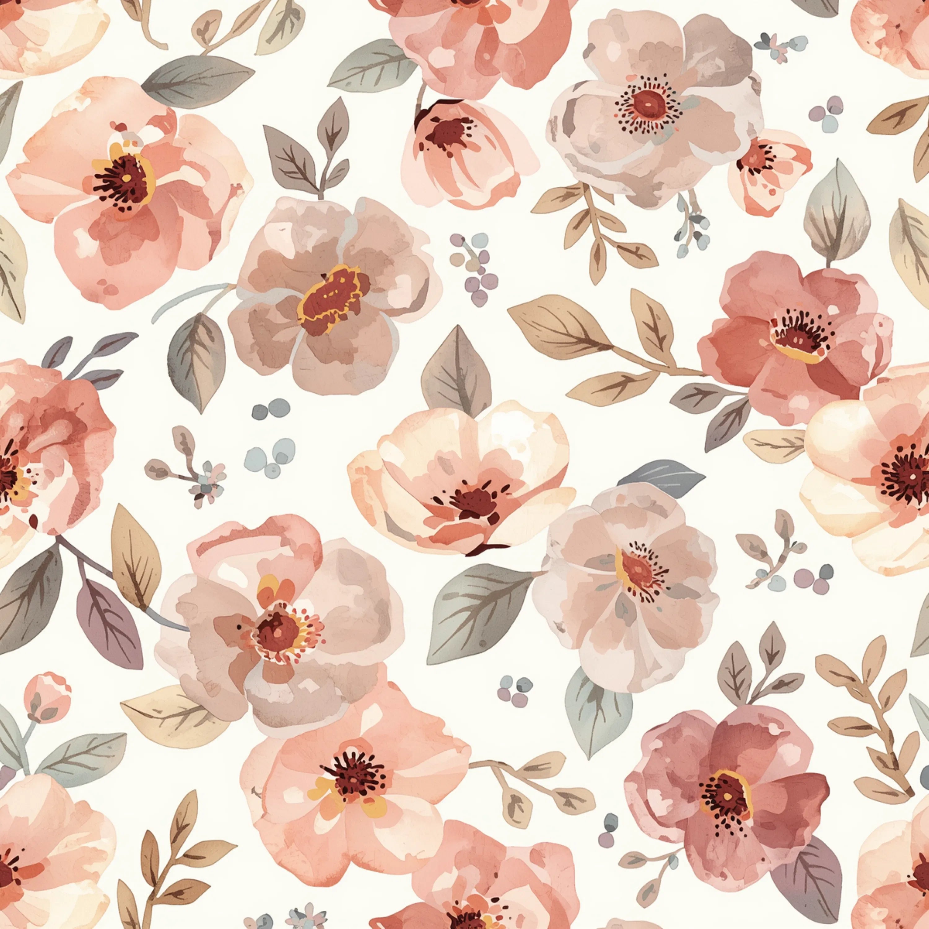 Floral pattern with pink and peach flowers on a light background