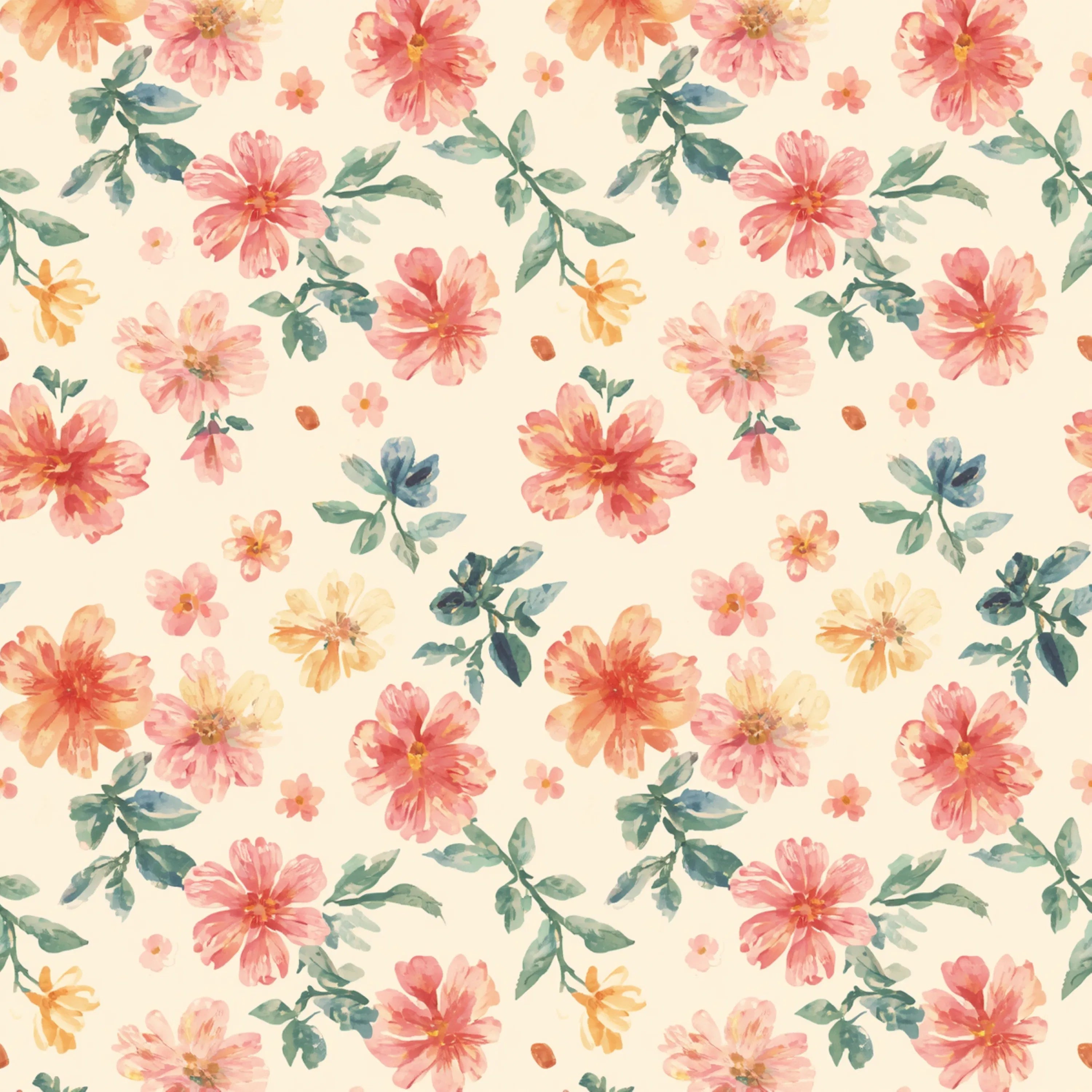 Floral pattern with pink and orange flowers on a beige background