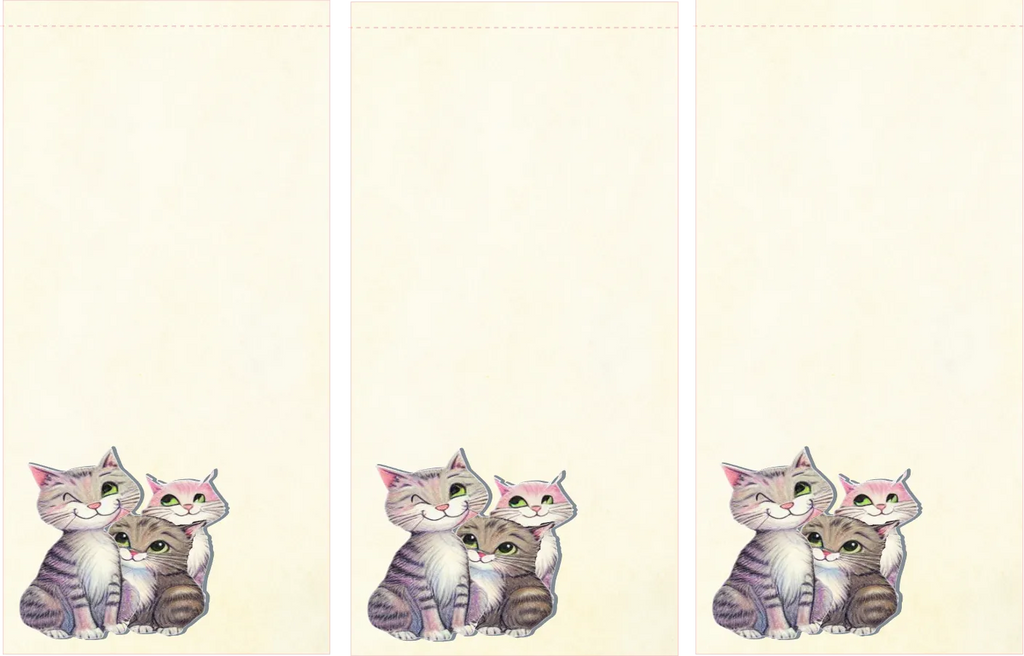 Three sets of cartoon cats on a beige background