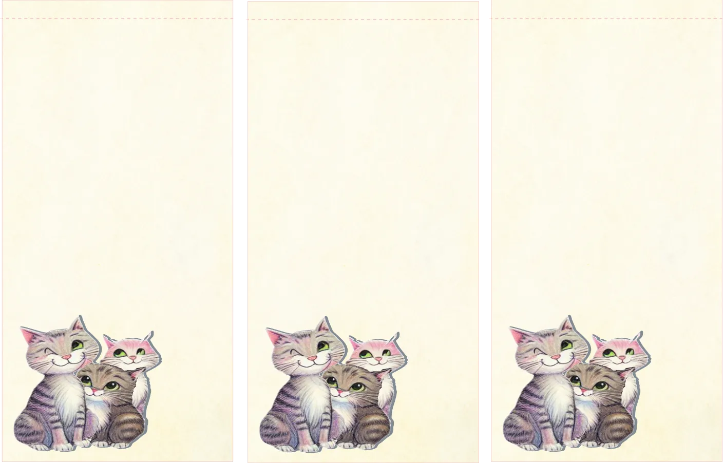 Three sets of cartoon cats on a beige background