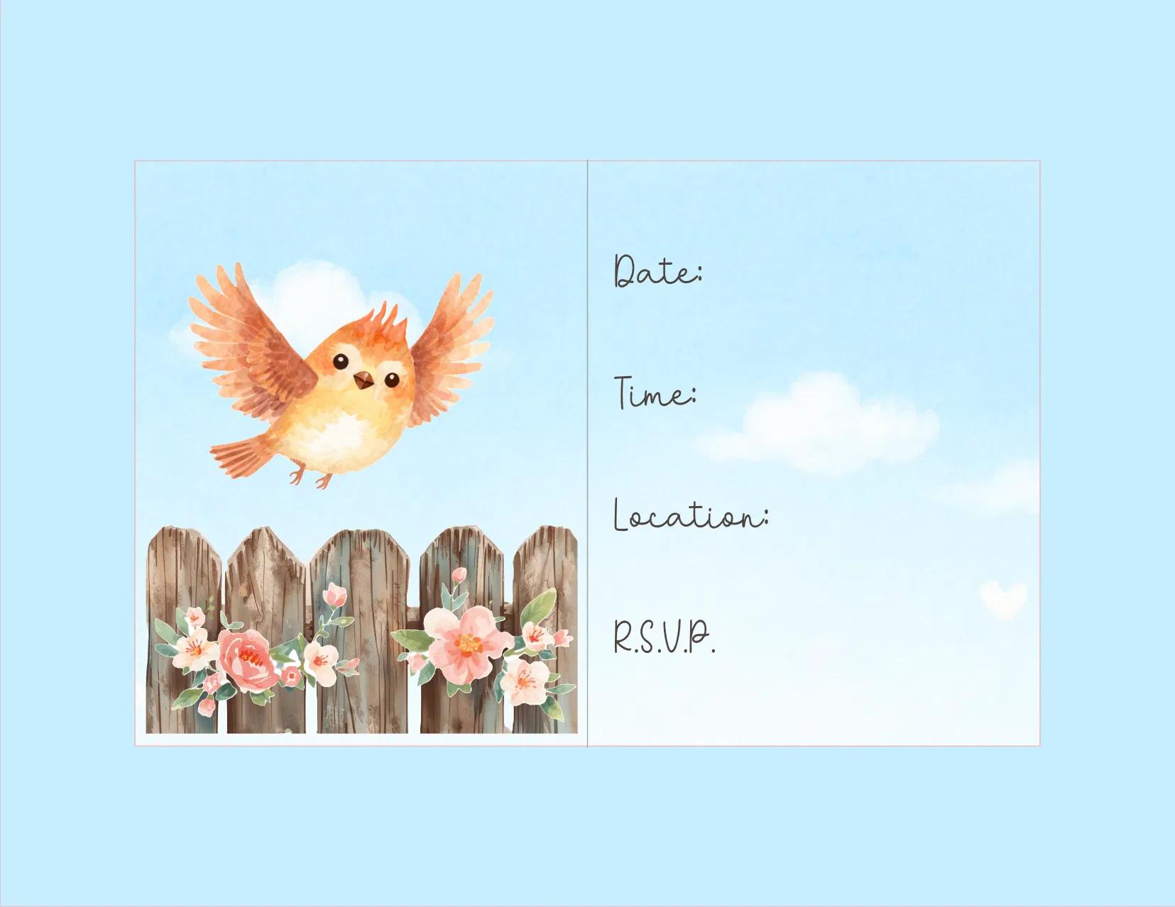 Little Bird Invitation – A2 Card – Digital File (SVG for Silhouette Studio)