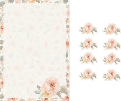 Floral patterned paper with a plain sheet on the left and a sheet with a floral pattern on the right.
