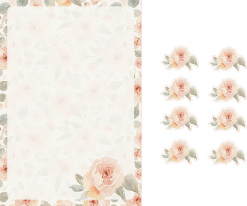 Floral patterned paper with a plain sheet on the left and a sheet with a floral pattern on the right.