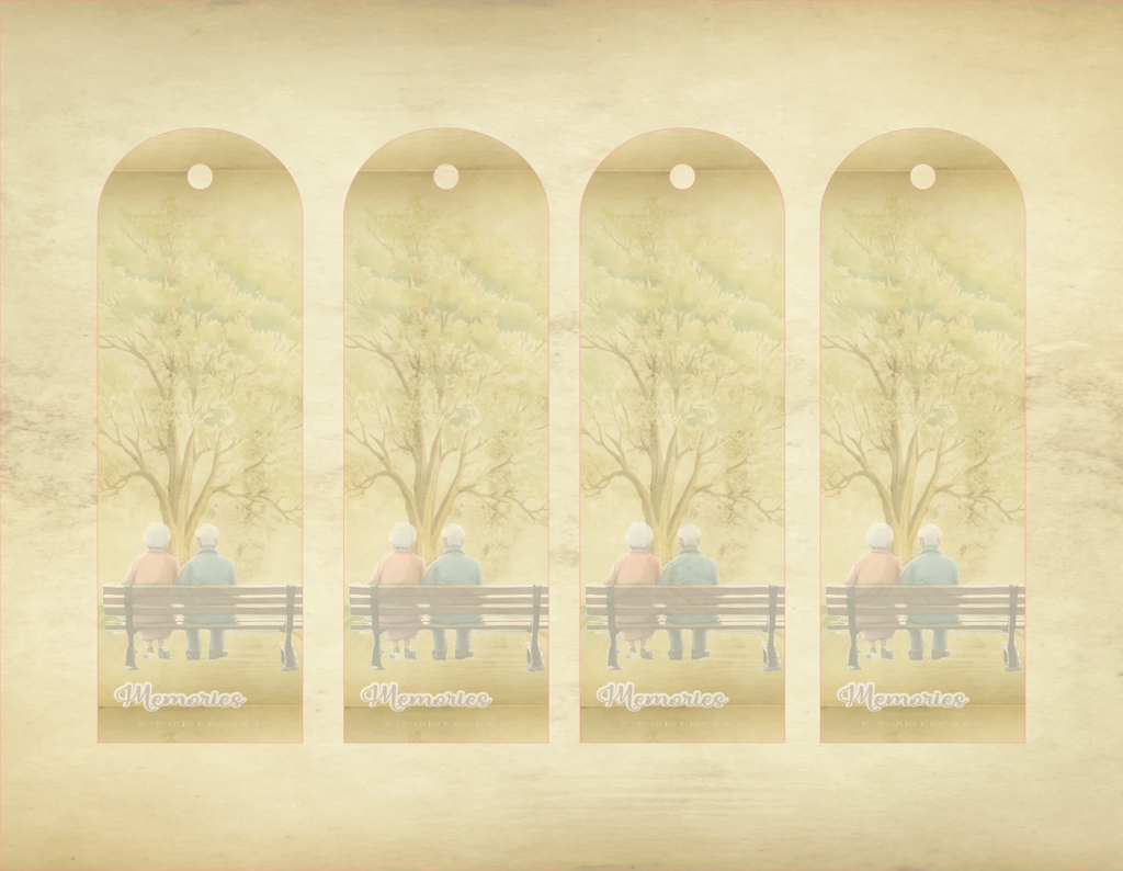 Four identical frames showing a couple sitting on a bench with trees in the background.