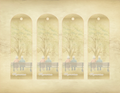 Four identical frames showing a couple sitting on a bench with trees in the background.