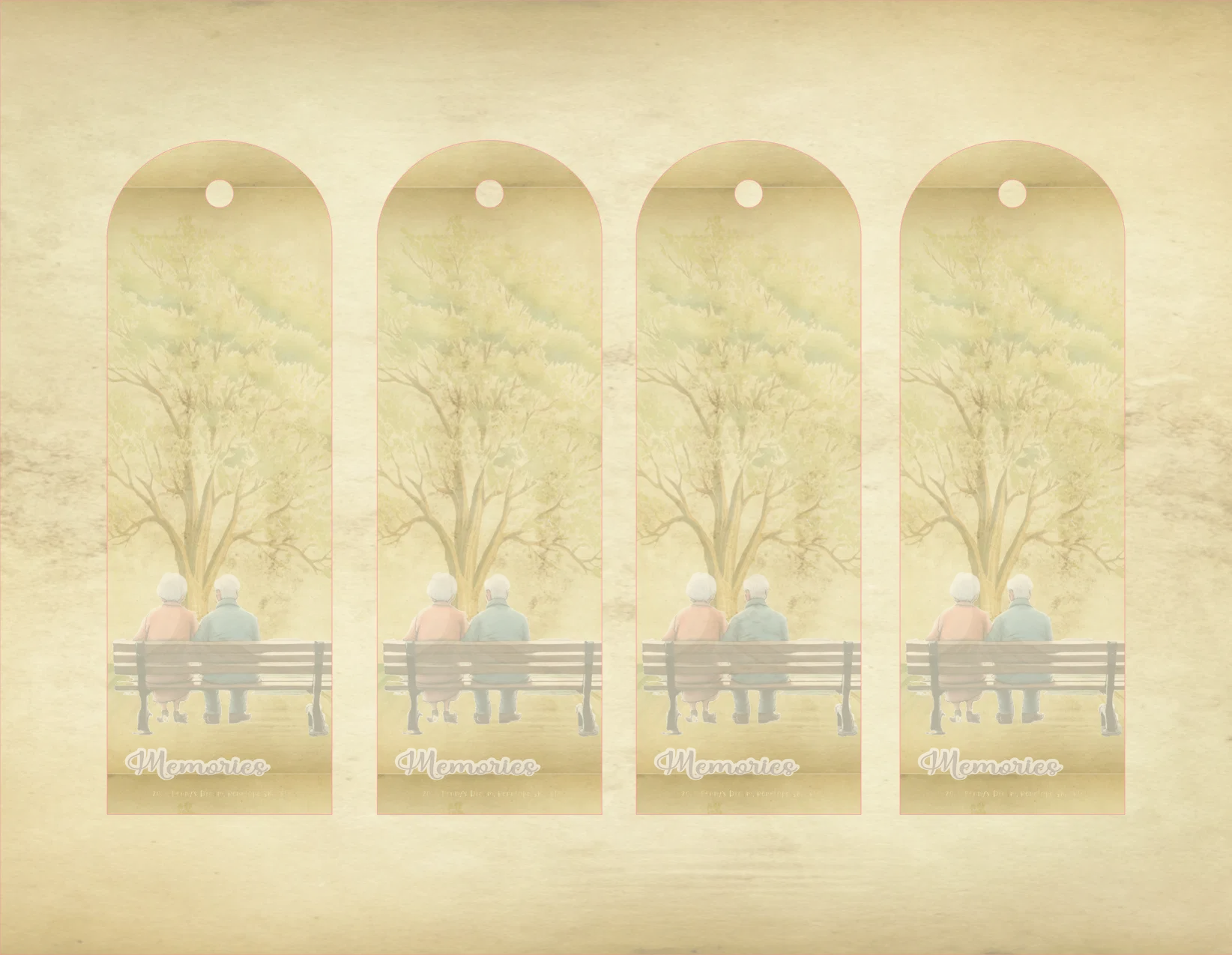 Four identical frames showing a couple sitting on a bench with trees in the background.