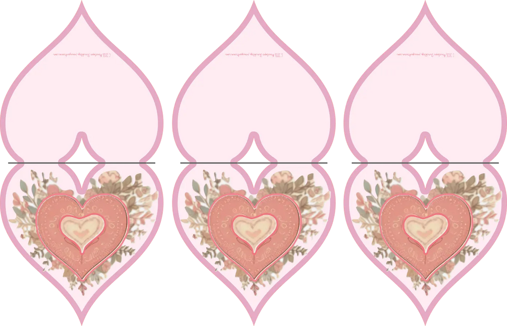 Three decorative heart shapes with floral elements on a white background