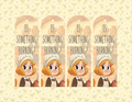 Four identical cartoon bookmarks with a character and 'Is Something Burning?' text on a floral patterned background.