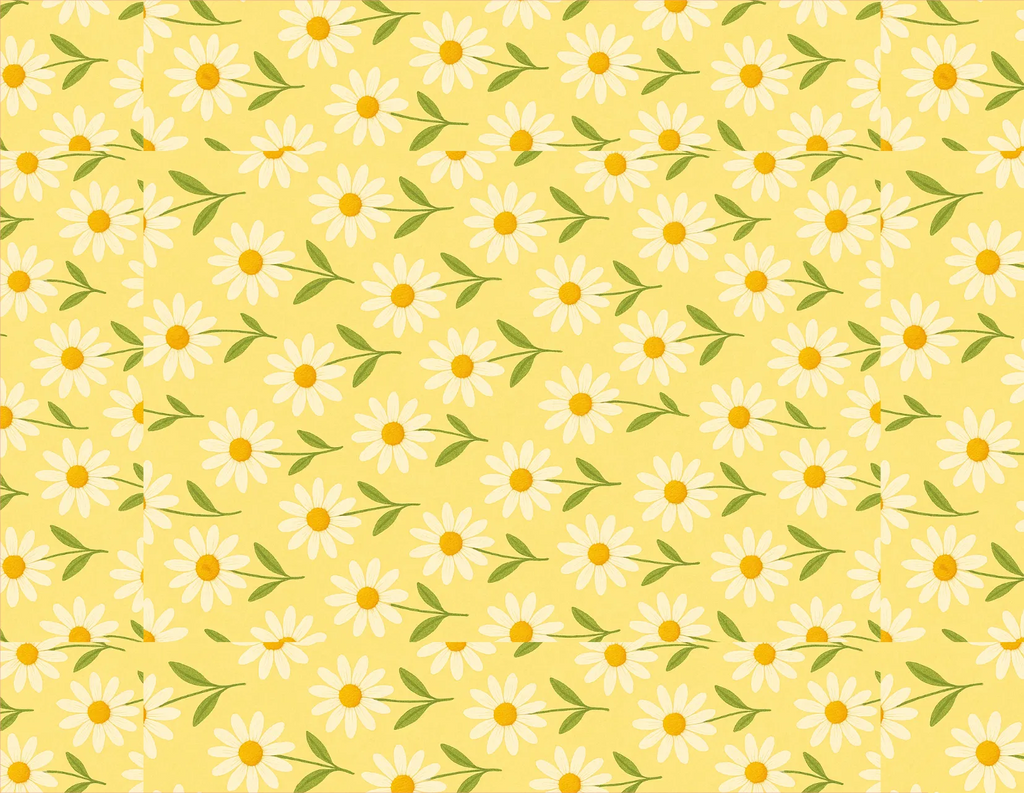 Pattern of white daisies with yellow centers on a yellow background